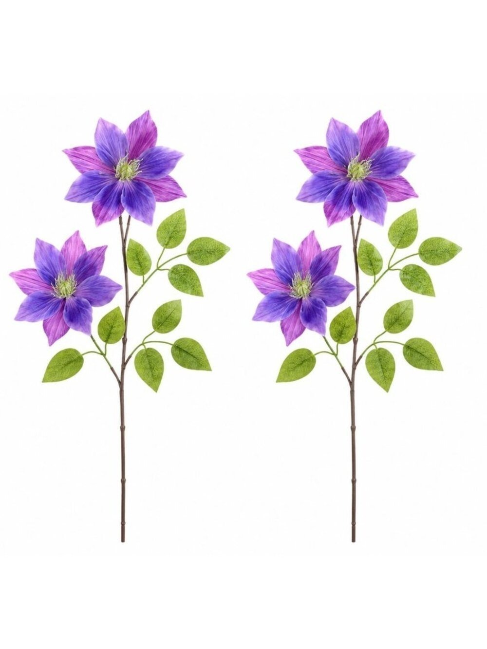 Set of 2 Purple Clematis Stems Silk Floral Decor Cottagecore